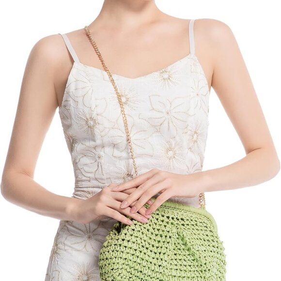 Lightweight Green Straw Clutch with Adjustable Strap - Perfect Summer Accessory - Picture 3 of 6